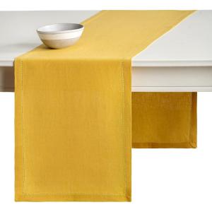 imageMaison d Hermine Tablerunner 100 Linen Table Runner Decorative Washable Table Cover for Gifts Home Kitchen Dining Cocktail Parties ampamp Camping Avignon  Ochre 14 Inch x 90 Inch