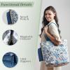 imageMaison d Hermine Shopping Bags Cotton Quilted Tote Bag with Zipper Pockets Small Pouch Reusable Grocery Bag Work Travel02  Bonobo  Blue