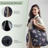 imageMaison d Hermine Shopping Bags Cotton Quilted Tote Bag with Zipper Pockets Small Pouch Reusable Grocery Bag Work Travel05  Moody Florals