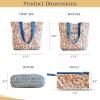 imageMaison d Hermine Shopping Bags Cotton Quilted Tote Bag with Zipper Pockets Small Pouch Reusable Grocery Bag Work Travel23  Kerala  Blue