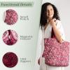 imageMaison d Hermine Shopping Bags Cotton Quilted Tote Bag with Zipper Pockets Small Pouch Reusable Grocery Bag Work Travel24  Surya  Maroon