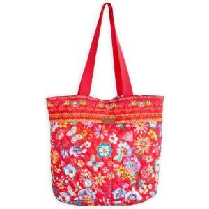imageMaison d Hermine Shopping Bags Cotton Quilted Tote Bag with Zipper Pockets Small Pouch Reusable Grocery Bag Work Travel17  Happy Florals  Red