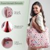 imageMaison d Hermine Shopping Bags Cotton Quilted Tote Bag with Zipper Pockets Small Pouch Reusable Grocery Bag Work Travel14  Pale Garden