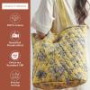 imageMaison d Hermine Shopping Bags Cotton Quilted Tote Bag with Zipper Pockets Small Pouch Reusable Grocery Bag Work Travel16  Bonobo  Yellow