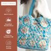 imageMaison d Hermine Shopping Bags Cotton Quilted Tote Bag with Zipper Pockets Small Pouch Reusable Grocery Bag Work Travel20  Marquise  Blue