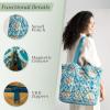 imageMaison d Hermine Shopping Bags Cotton Quilted Tote Bag with Zipper Pockets Small Pouch Reusable Grocery Bag Work Travel20  Marquise  Blue