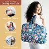 imageMaison d Hermine Weekender Bags for Women Cotton Quilted Duffel Overnight Luggage Weekend Bag for Men Gym Sports Gifts Travel Business Travellers Family Trip14  Happy Florals  Blue