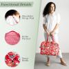 imageMaison d Hermine Weekender Bags for Women Cotton Quilted Duffel Overnight Luggage Weekend Bag for Men Gym Sports Gifts Travel Business Travellers Family Trip19  Happy Florals  Red