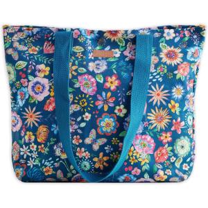 imageMaison d Hermine Canvas Tote Bag for Women Cotton Canvas Reusable Shoulder Grocery Bags Bulk with Handle for Shopping Travel14  Happy Florals  Blue