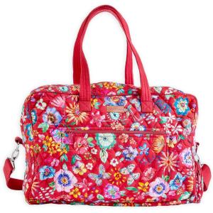 imageMaison d Hermine Weekender Bags for Women Cotton Quilted Duffel Overnight Luggage Weekend Bag for Men Gym Sports Gifts Travel Business Travellers Family Trip19  Happy Florals  Red