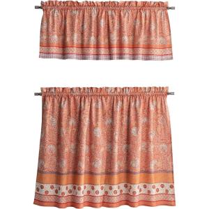 imageMaison d Hermine Kitchen Curtains Sets for Windows 100 Cotton Set of Kitchen Curtains Valances for Home 2 Tiers 28quotX36quot and 1 Valance 56quotX18quot Farmhouse Cafe Dalida24  Harvest Festival
