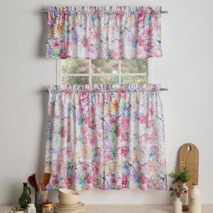 imageMaison d Hermine Kitchen Curtains Sets for Windows 100 Cotton Set of Kitchen Curtains Valances for Home 2 Tiers 28quotX36quot and 1 Valance 56quotX18quot Farmhouse Cafe Dalida31  Floral Love