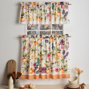 imageMaison d Hermine Kitchen Curtains Sets for Windows 100 Cotton Set of Kitchen Curtains Valances for Home 2 Tiers 28quotX36quot and 1 Valance 56quotX18quot Farmhouse Cafe Rural Christmas28  Pumpkin Garden  Cloudy Cream