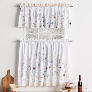 imageMaison d Hermine Kitchen Curtains Sets for Windows 100 Cotton Set of Kitchen Curtains Valances for Home 2 Tiers 28quotX36quot and 1 Valance 56quotX18quot Farmhouse Cafe Dalida33  Ice Florals