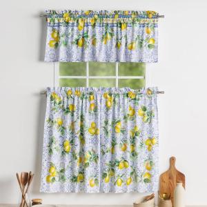 imageMaison d Hermine Kitchen Curtains Sets for Windows 100 Cotton Set of Kitchen Curtains Valances for Home 2 Tiers 28quotX36quot and 1 Valance 56quotX18quot Farmhouse Cafe Rural Christmas35  Citrus