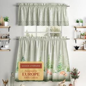 imageMaison d Hermine Kitchen Curtains Sets for Windows 100 Cotton Set of Kitchen Curtains Valances for Home 2 Tiers 28quotX36quot and 1 Valance 56quotX18quot Farmhouse Cafe Rural Christmas26  Winter Mornings