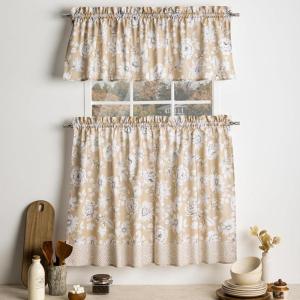 imageMaison d Hermine Kitchen Curtains Sets for Windows 100 Cotton Set of Kitchen Curtains Valances for Home 2 Tiers 28quotX36quot and 1 Valance 56quotX18quot Farmhouse Cafe Rural Christmas32  Pretty Autumn