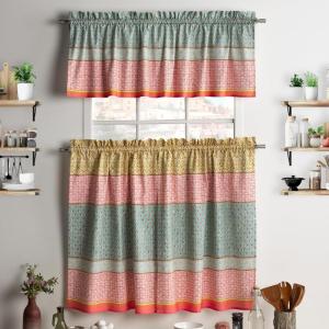 imageMaison d Hermine Kitchen Curtains Sets for Windows 100 Cotton Set of Kitchen Curtains Valances for Home 2 Tiers 28quotX36quot and 1 Valance 56quotX18quot Farmhouse Cafe Dalida35  Provence