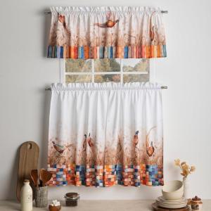 imageMaison d Hermine Kitchen Curtains Sets for Windows 100 Cotton Set of Kitchen Curtains Valances for Home 2 Tiers 28quotX36quot and 1 Valance 56quotX18quot Farmhouse Cafe Dalida34  Faisan Dautomne