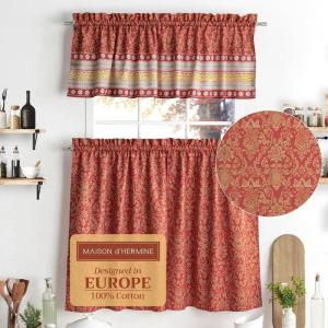 imageMaison d Hermine Kitchen Curtains Sets for Windows 100 Cotton Set of Kitchen Curtains Valances for Home 2 Tiers 28quotX36quot and 1 Valance 56quotX18quot Farmhouse Cafe Dalida23  Sofia