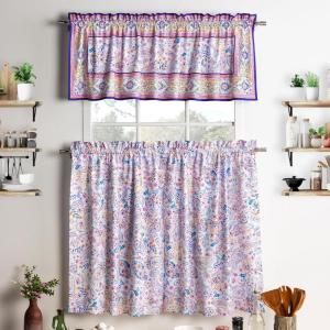 imageMaison d Hermine Kitchen Curtains Sets for Windows 100 Cotton Set of Kitchen Curtains Valances for Home 2 Tiers 28quotX36quot and 1 Valance 56quotX18quot Farmhouse Cafe Rural Christmas29  Indian Floral