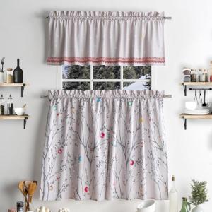 imageMaison d Hermine Kitchen Curtains Sets for Windows 100 Cotton Set of Kitchen Curtains Valances for Home 2 Tiers 28quotX36quot and 1 Valance 56quotX18quot Farmhouse Cafe Rural Christmas23  Fairy Christmas