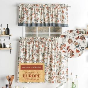 imageMaison d Hermine Kitchen Curtains Sets for Windows 100 Cotton Set of Kitchen Curtains Valances for Home 2 Tiers 28quotX36quot and 1 Valance 56quotX18quot Farmhouse Cafe Dalida21  Dalida