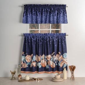 imageMaison d Hermine Kitchen Curtains Sets for Windows 100 Cotton Set of Kitchen Curtains Valances for Home 2 Tiers 28quotX36quot and 1 Valance 56quotX18quot Farmhouse Cafe Dalida26  Pumpkin Blues