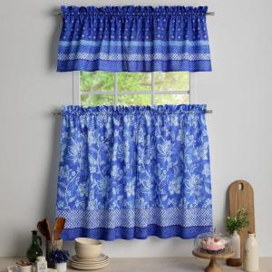 imageMaison d Hermine Kitchen Curtains Sets for Windows 100 Cotton Set of Kitchen Curtains Valances for Home 2 Tiers 28quotX36quot and 1 Valance 56quotX18quot Farmhouse Cafe Rural Christmas30  Indigo Love