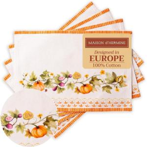 imageMaison d Hermine Placemats Set of 4 100 Cotton Washable Cloth Place Mats Reusable Table Mats for Kitchen Dining Decoration Party Wedding Restaurant Reveillon Au Jardin 13quot x 19quot10  Pumpkin Garden  Cloudy Cream