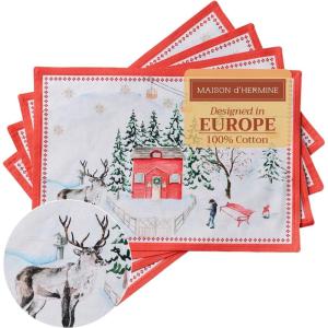 imageMaison d Hermine Placemats Set of 4 100 Cotton Washable Cloth Place Mats Reusable Table Mats for Kitchen Dining Decoration Party Wedding Restaurant Reveillon Au Jardin 13quot x 19quot17  Rural Christmas