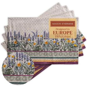 imageMaison d Hermine Placemats Set of 4 100 Cotton Washable Cloth Place Mats Reusable Table Mats for Kitchen Dining Decoration Party Wedding Restaurant Reveillon Au Jardin 13quot x 19quot07  Fanny Lavender