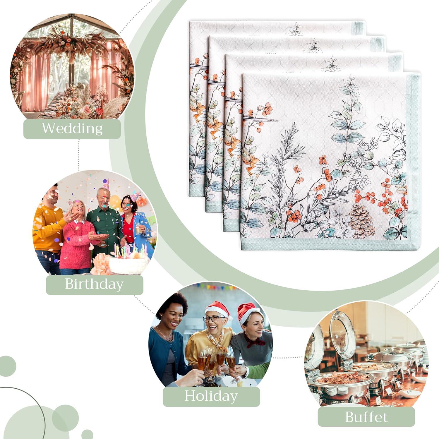 imageMaison d Hermine Cloth Napkins Set of 4 100 Cotton for Thanksgiving Decorations Everyday Reusable Square Fall Napkins Cloth Washable Dinner Party Wedding Pumpkin Garden  Dark Green 20quotx20quot30  Whitish Shabby Chique