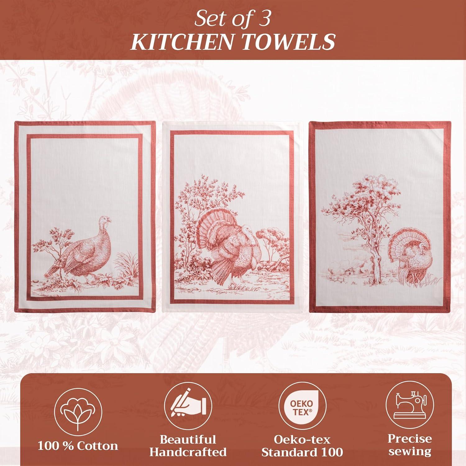 imageMaison d Hermine Kitchen Towels Set of 3 100 Cotton 20quot x 275quot Reusable Cloth Tea Dish Towels Absorbent with Hanging Loop for Kitchen Dining Thanksgiving Decorations Holy Jouy  Brown03  Holy Jouy  Brown
