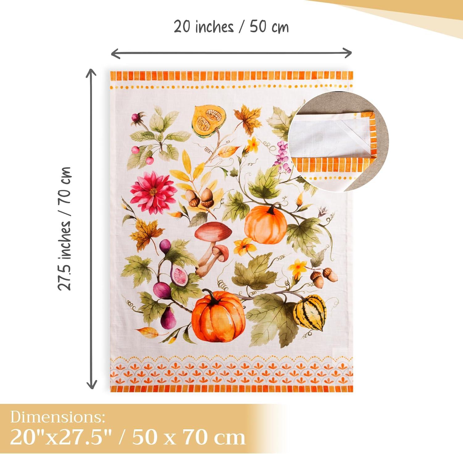 imageMaison d Hermine Kitchen Towels Set of 3 100 Cotton 20quot x 275quot Reusable Cloth Tea Dish Towels Absorbent with Hanging Loop for Kitchen Dining Thanksgiving Decorations Holy Jouy  Brown16  Pumpkin Garden  Cloudy Cream