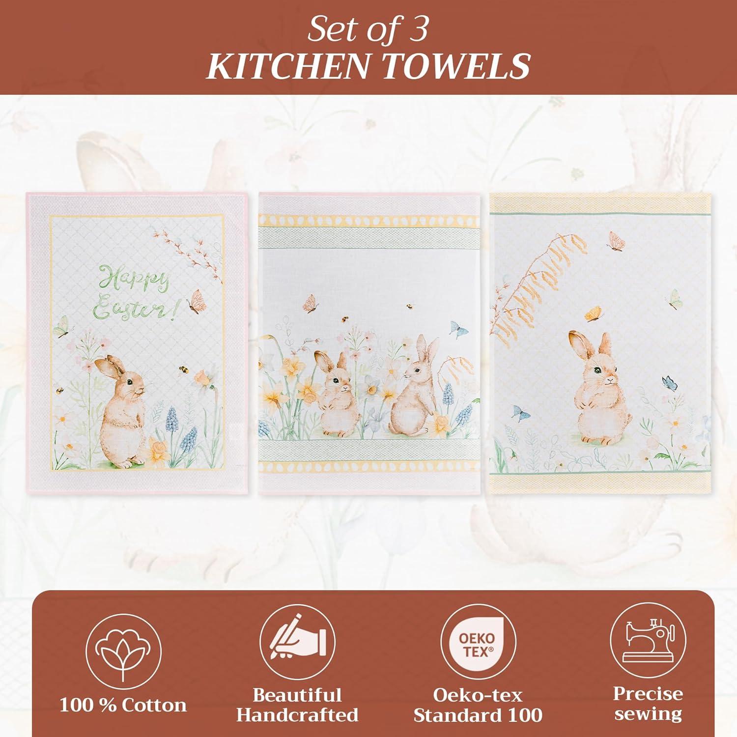 imageMaison d Hermine Kitchen Towels Set of 3 100 Cotton 20quot x 275quot Reusable Cloth Tea Dish Towels Absorbent with Hanging Loop for Kitchen Dining Thanksgiving Decorations Holy Jouy  Brown13  Easter Dew