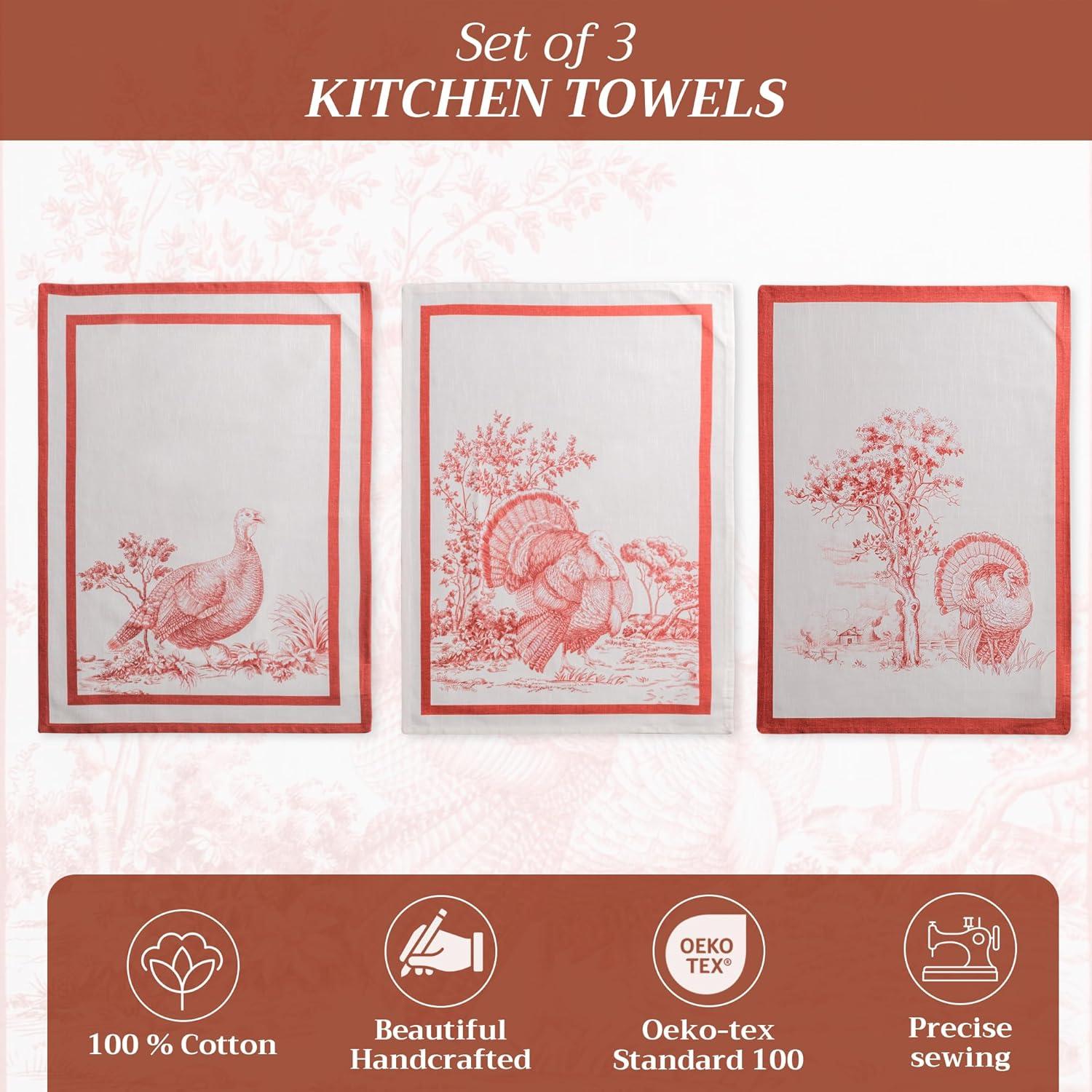 imageMaison d Hermine Kitchen Towels Set of 3 100 Cotton 20quot x 275quot Reusable Cloth Tea Dish Towels Absorbent with Hanging Loop for Kitchen Dining Thanksgiving Decorations Holy Jouy  Brown18  Holy Jouy  Red
