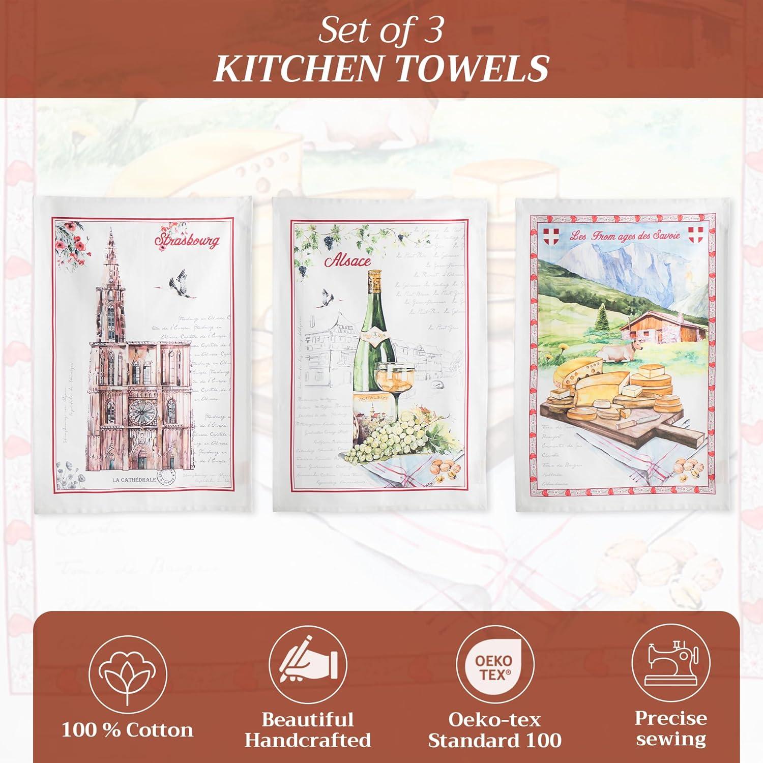 imageMaison d Hermine Kitchen Towels Set of 3 100 Cotton 20quot x 275quot Reusable Cloth Tea Dish Towels Absorbent with Hanging Loop for Kitchen Dining Thanksgiving Decorations Holy Jouy  Brown05  Ribeauville