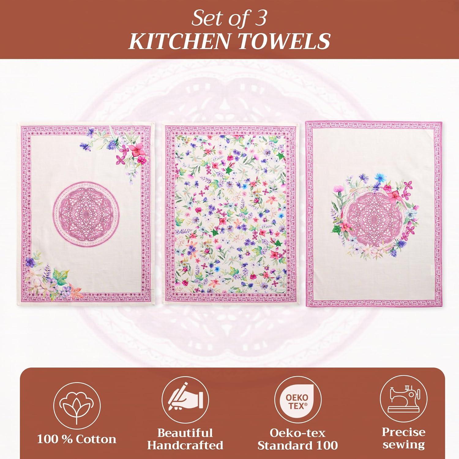 imageMaison d Hermine Kitchen Towels Set of 3 100 Cotton 20quot x 275quot Reusable Cloth Tea Dish Towels Absorbent with Hanging Loop for Kitchen Dining Thanksgiving Decorations Holy Jouy  Brown12  Chardon