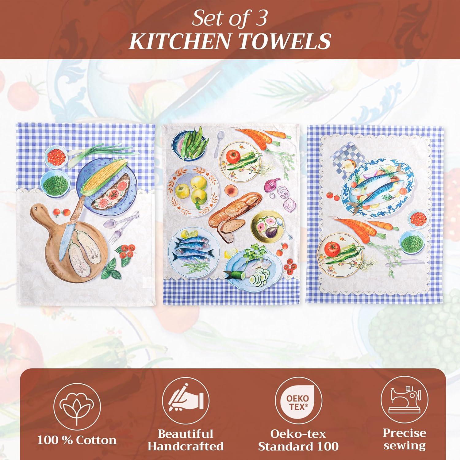 imageMaison d Hermine Kitchen Towels Set of 3 100 Cotton 20quot x 275quot Reusable Cloth Tea Dish Towels Absorbent with Hanging Loop for Kitchen Dining Thanksgiving Decorations Holy Jouy  Brown26  Gourmand