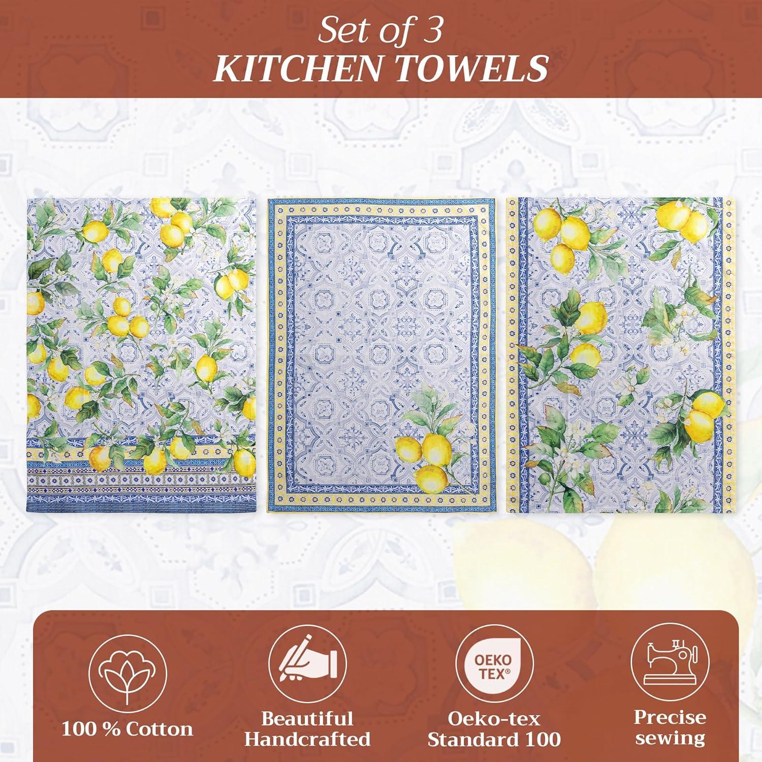 imageMaison d Hermine Kitchen Towels Set of 3 100 Cotton 20quot x 275quot Reusable Cloth Tea Dish Towels Absorbent with Hanging Loop for Kitchen Dining Thanksgiving Decorations Noel22  Citrus