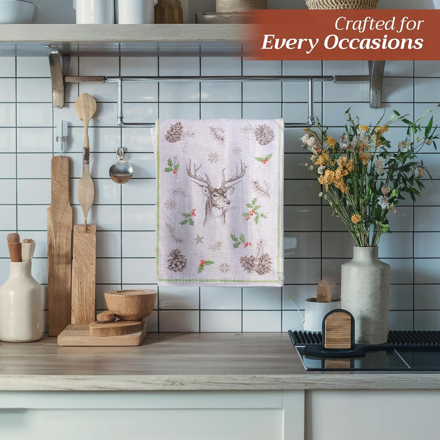 imageMaison d Hermine Kitchen Towels Set of 3 100 Cotton 20quot x 275quot Reusable Cloth Tea Dish Towels Absorbent with Hanging Loop for Kitchen Dining Thanksgiving Decorations Noel20  Christmas Dew