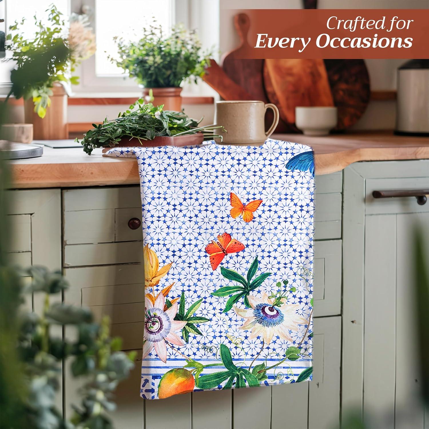 imageMaison d Hermine Kitchen Towels Set of 3 100 Cotton 20quot x 275quot Reusable Cloth Tea Dish Towels Absorbent with Hanging Loop for Kitchen Dining Thanksgiving Decorations Noel18  Passiflora