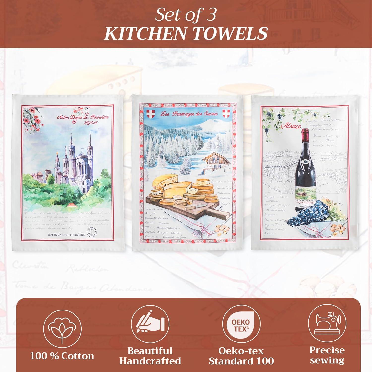 imageMaison d Hermine Kitchen Towels Set of 3 100 Cotton 20quot x 275quot Reusable Cloth Tea Dish Towels Absorbent with Hanging Loop for Kitchen Dining Thanksgiving Decorations Holy Jouy  Brown23  Obernai