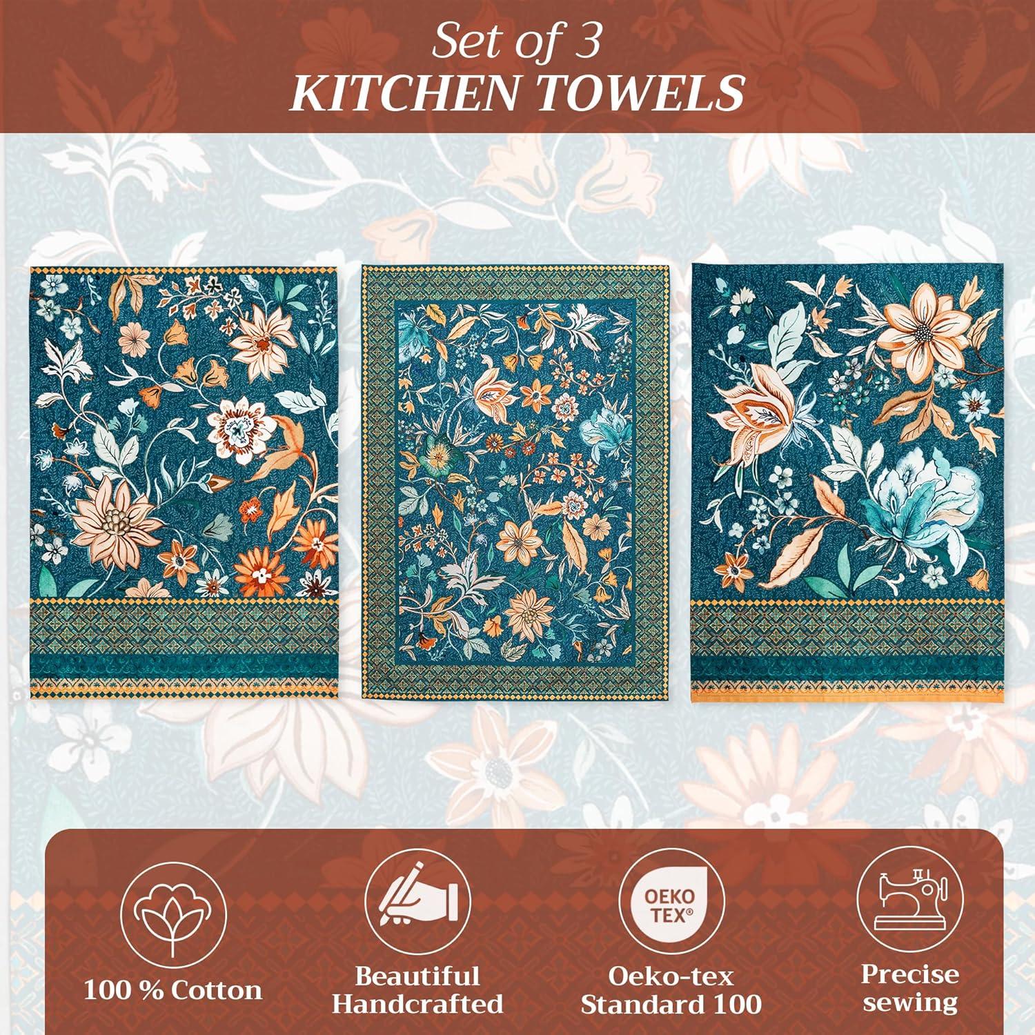 imageMaison d Hermine Kitchen Towels Set of 3 100 Cotton 20quot x 275quot Reusable Cloth Tea Dish Towels Absorbent with Hanging Loop for Kitchen Dining Thanksgiving Decorations Noel31  Luxury Loft  Dark Teal