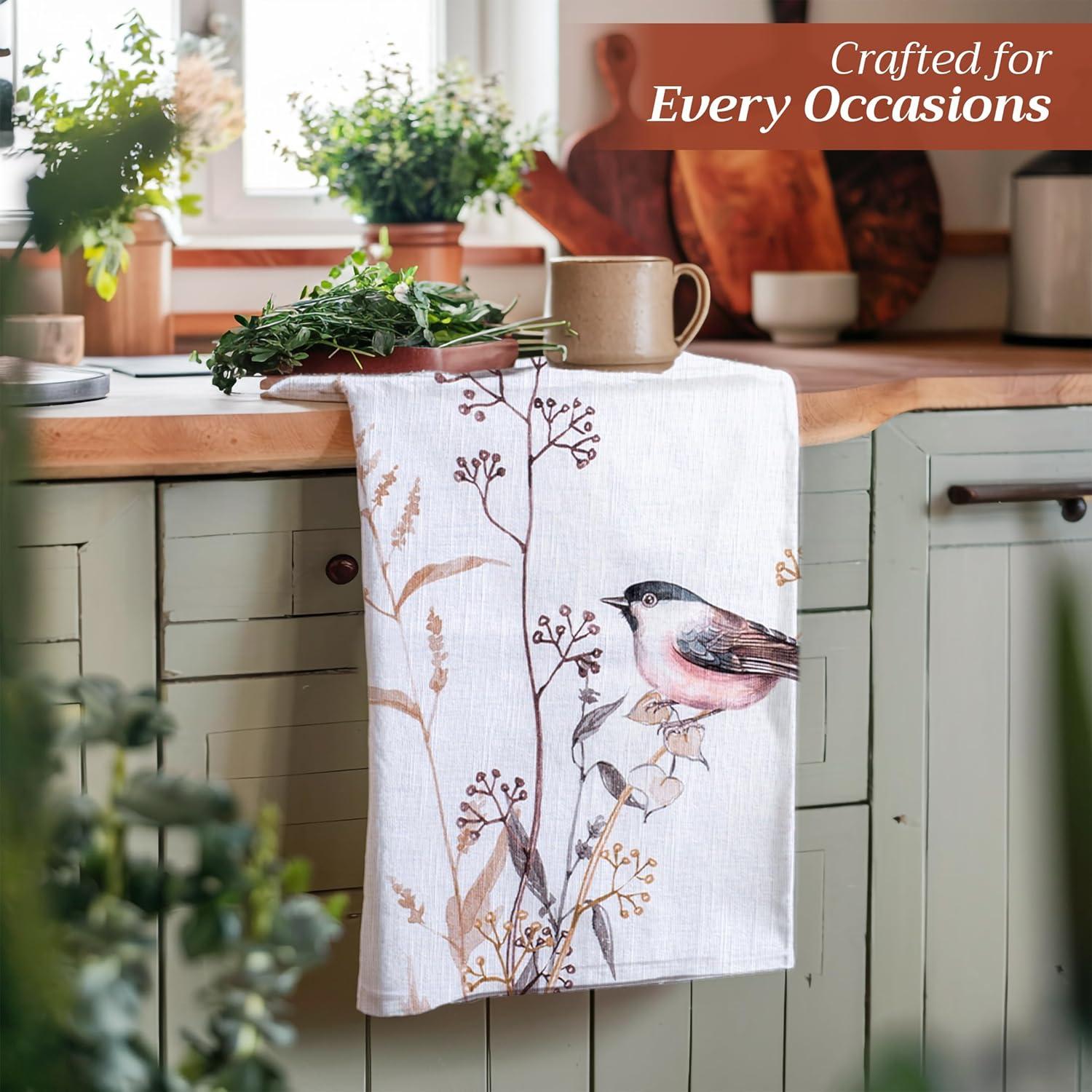 imageMaison d Hermine Kitchen Towels Set of 3 100 Cotton 20quot x 275quot Reusable Cloth Tea Dish Towels Absorbent with Hanging Loop for Kitchen Dining Thanksgiving Decorations Holy Jouy  Brown04  Meadow Florals  Brown