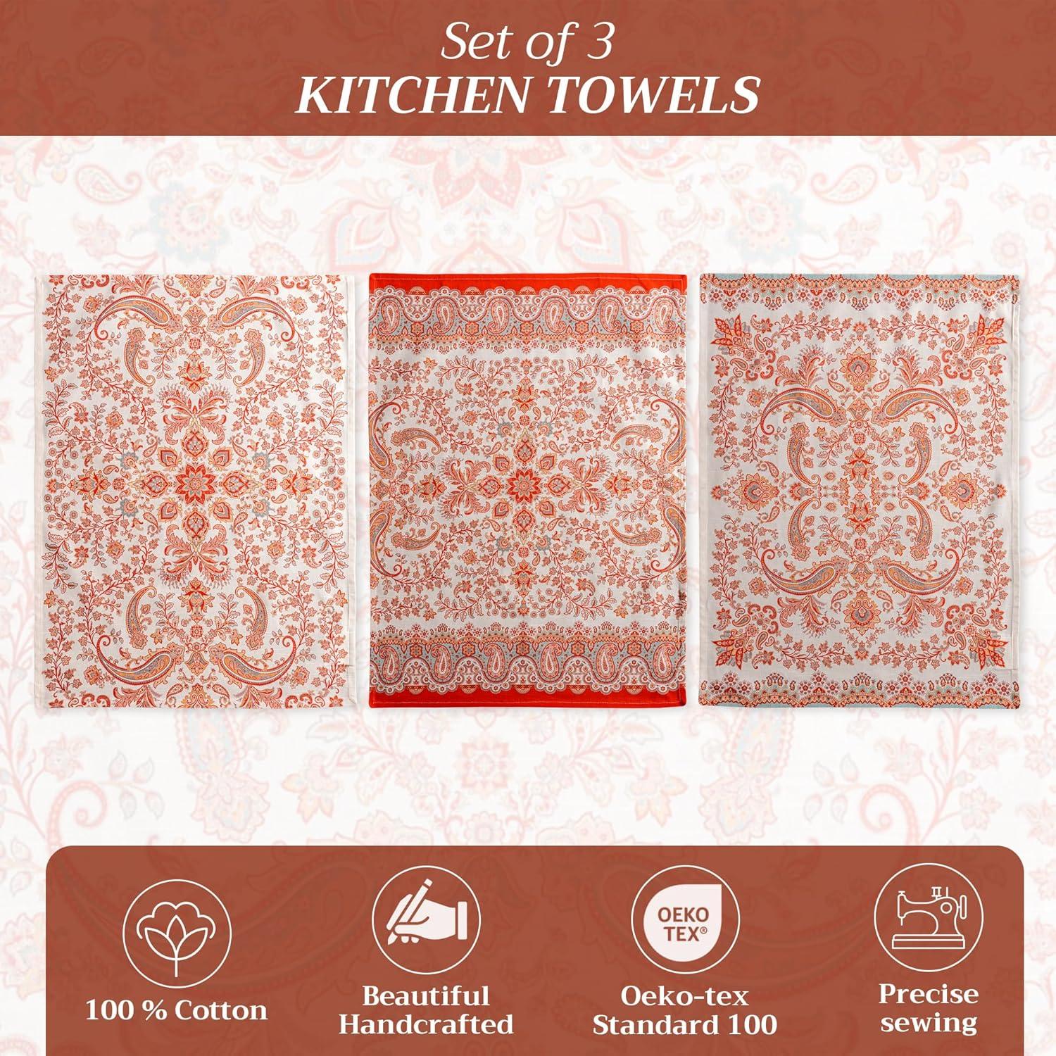 imageMaison d Hermine Kitchen Towels Set of 3 100 Cotton 20quot x 275quot Reusable Cloth Tea Dish Towels Absorbent with Hanging Loop for Kitchen Dining Thanksgiving Decorations Holy Jouy  Brown07  Cachemire