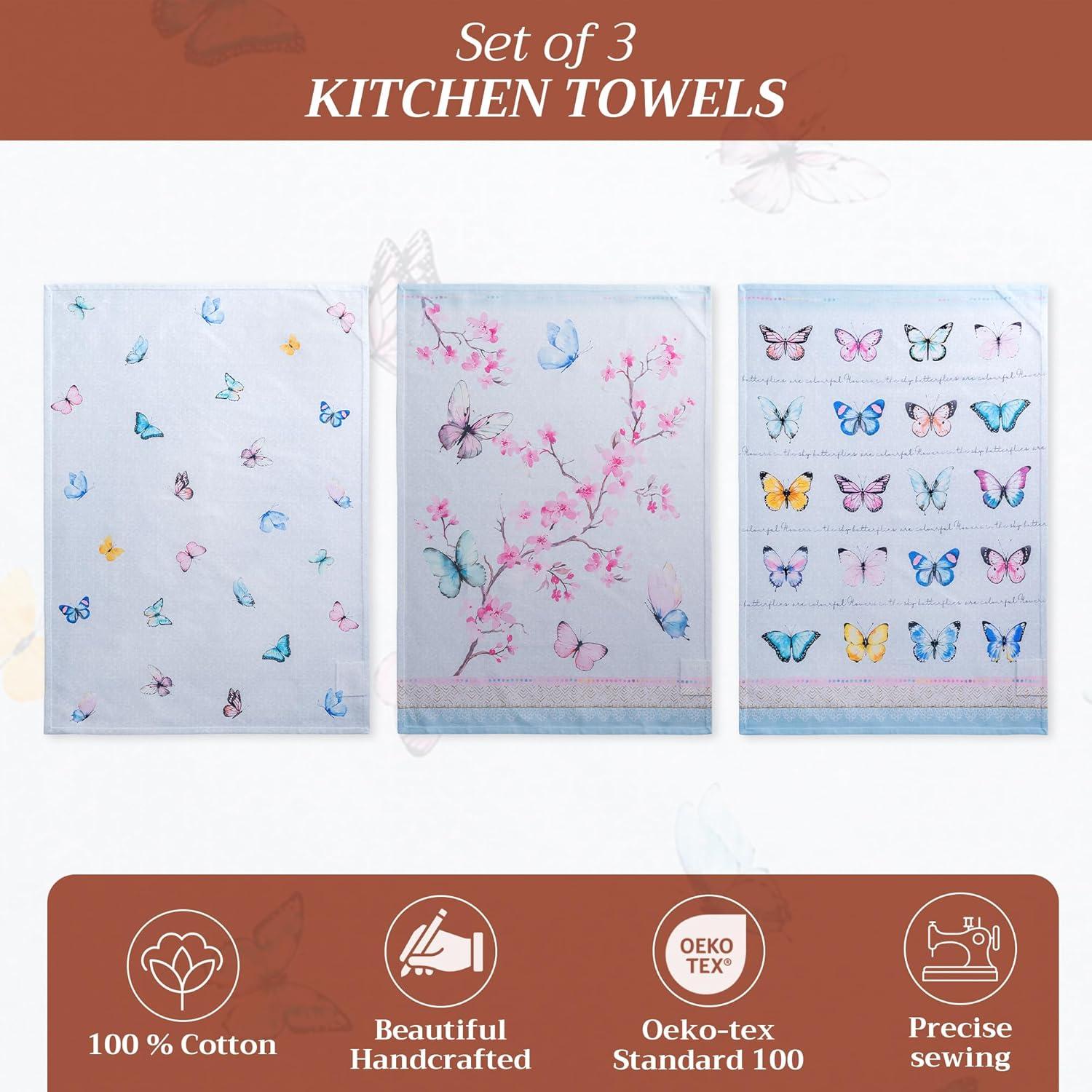 imageMaison d Hermine Kitchen Towels Set of 3 100 Cotton 20quot x 275quot Reusable Cloth Tea Dish Towels Absorbent with Hanging Loop for Kitchen Dining Thanksgiving Decorations Holy Jouy  Brown08  Blossoms in Spring