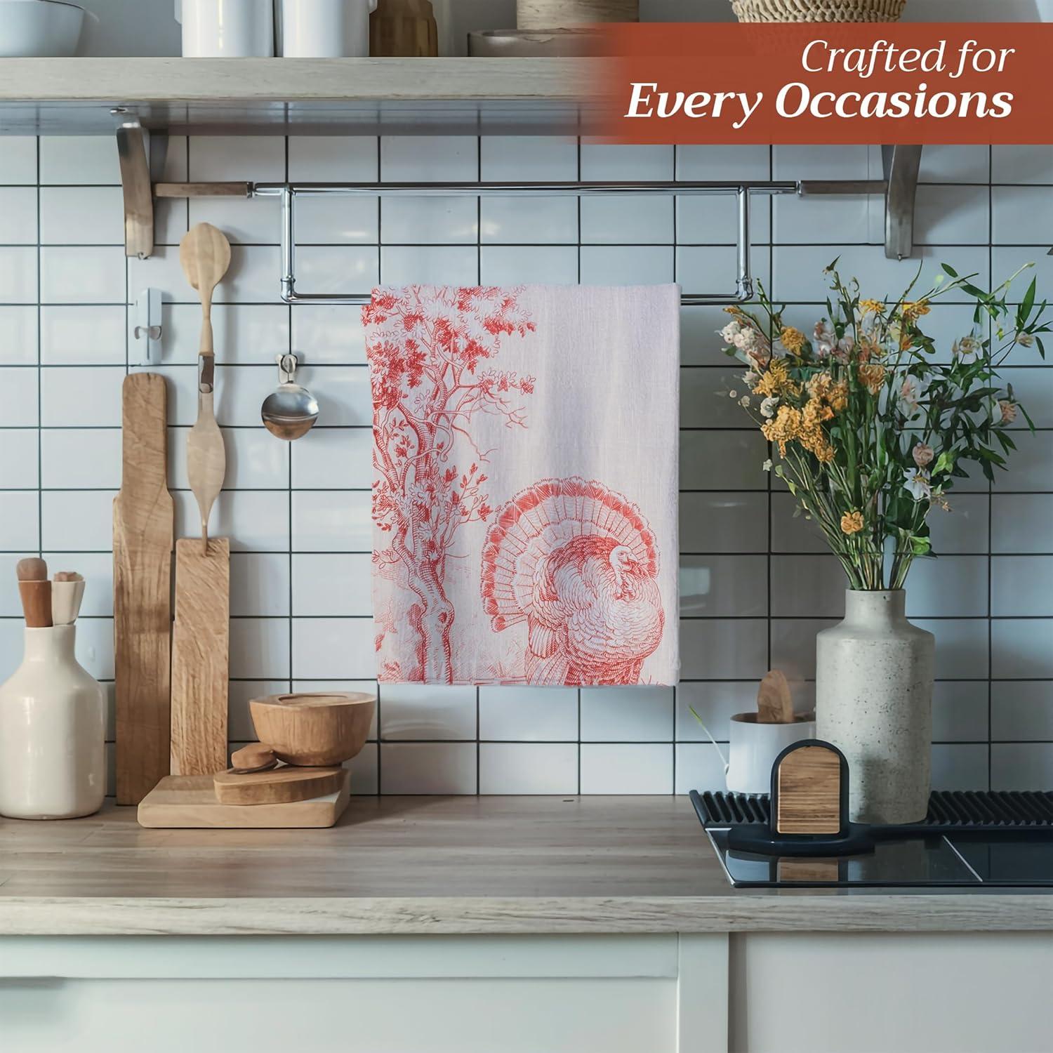 imageMaison d Hermine Kitchen Towels Set of 3 100 Cotton 20quot x 275quot Reusable Cloth Tea Dish Towels Absorbent with Hanging Loop for Kitchen Dining Thanksgiving Decorations Holy Jouy  Brown18  Holy Jouy  Red