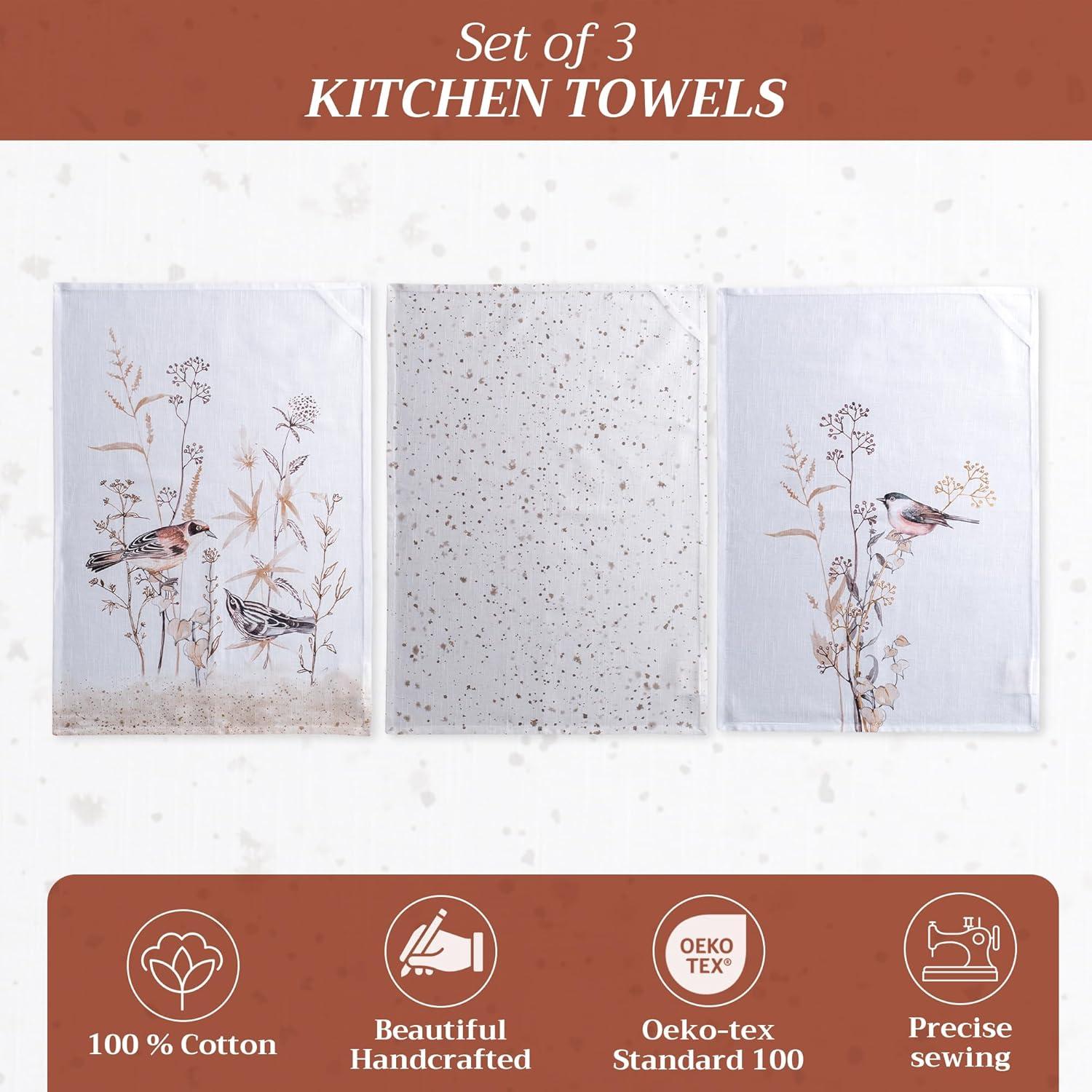 imageMaison d Hermine Kitchen Towels Set of 3 100 Cotton 20quot x 275quot Reusable Cloth Tea Dish Towels Absorbent with Hanging Loop for Kitchen Dining Thanksgiving Decorations Holy Jouy  Brown04  Meadow Florals  Brown